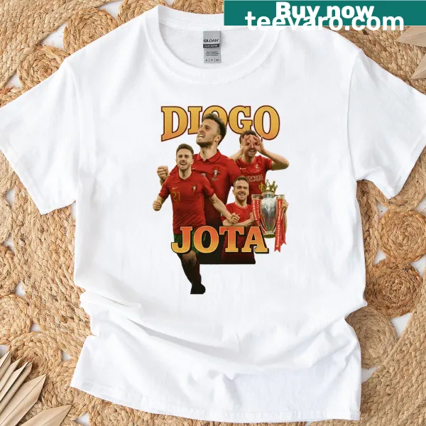 Vintage collage style T-shirt featuring Diogo Jota and football graphics