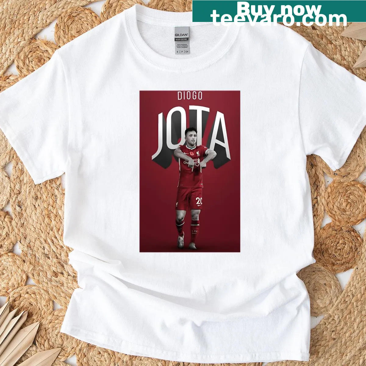 Illustrative wallpaper-style graphic of Diogo Jota in action — on a men's t-shirt