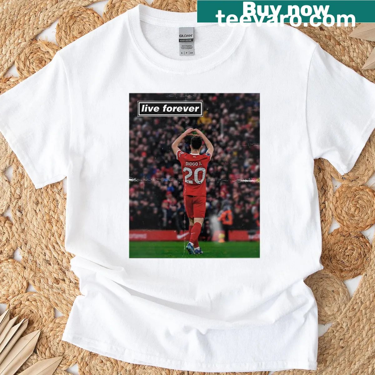 Typographical design featuring Diogo Jota and the phrase 'Live Forever' — on a men's t-shirt