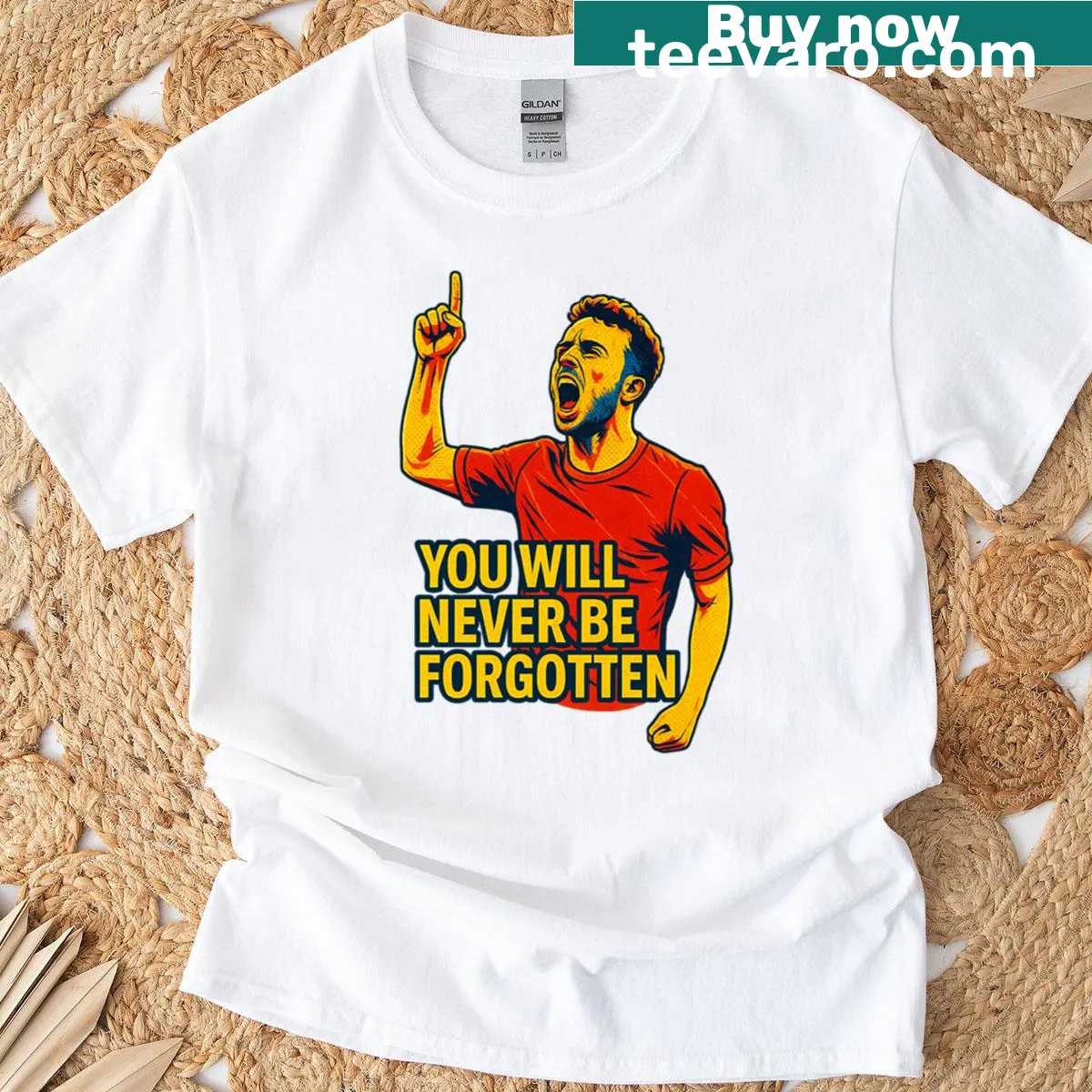 Pop art tribute t-shirt for Diogo Jota with bold graphic elements — on a men's t-shirt