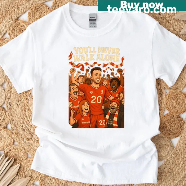 T-shirt featuring Diogo Jota and Youll Never Walk Alone graphic