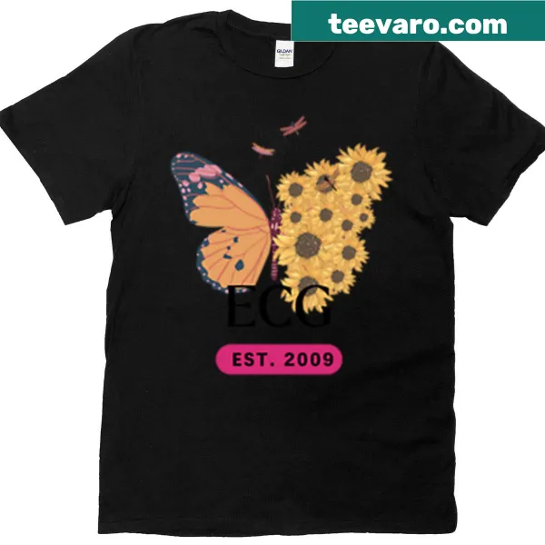 Minimalist oversized T-shirt with 'Ecg Est 2009' graphic.