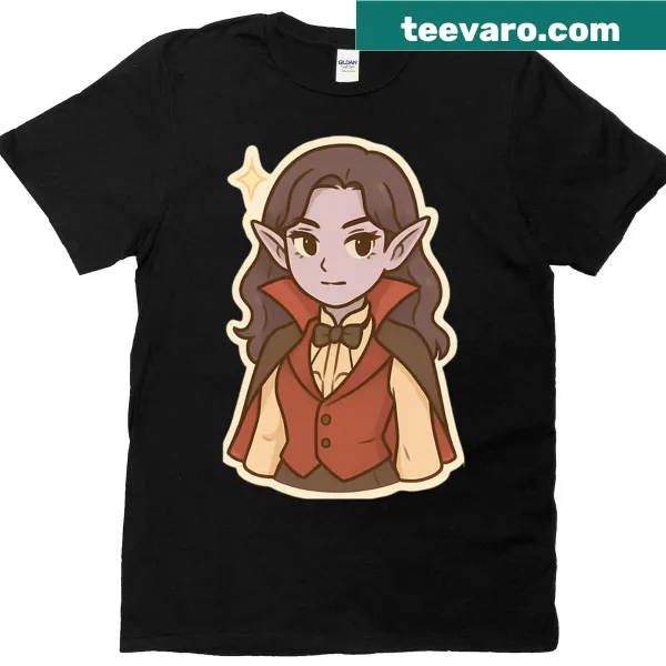 Illustrated elegant vampiress design on a T-shirt.