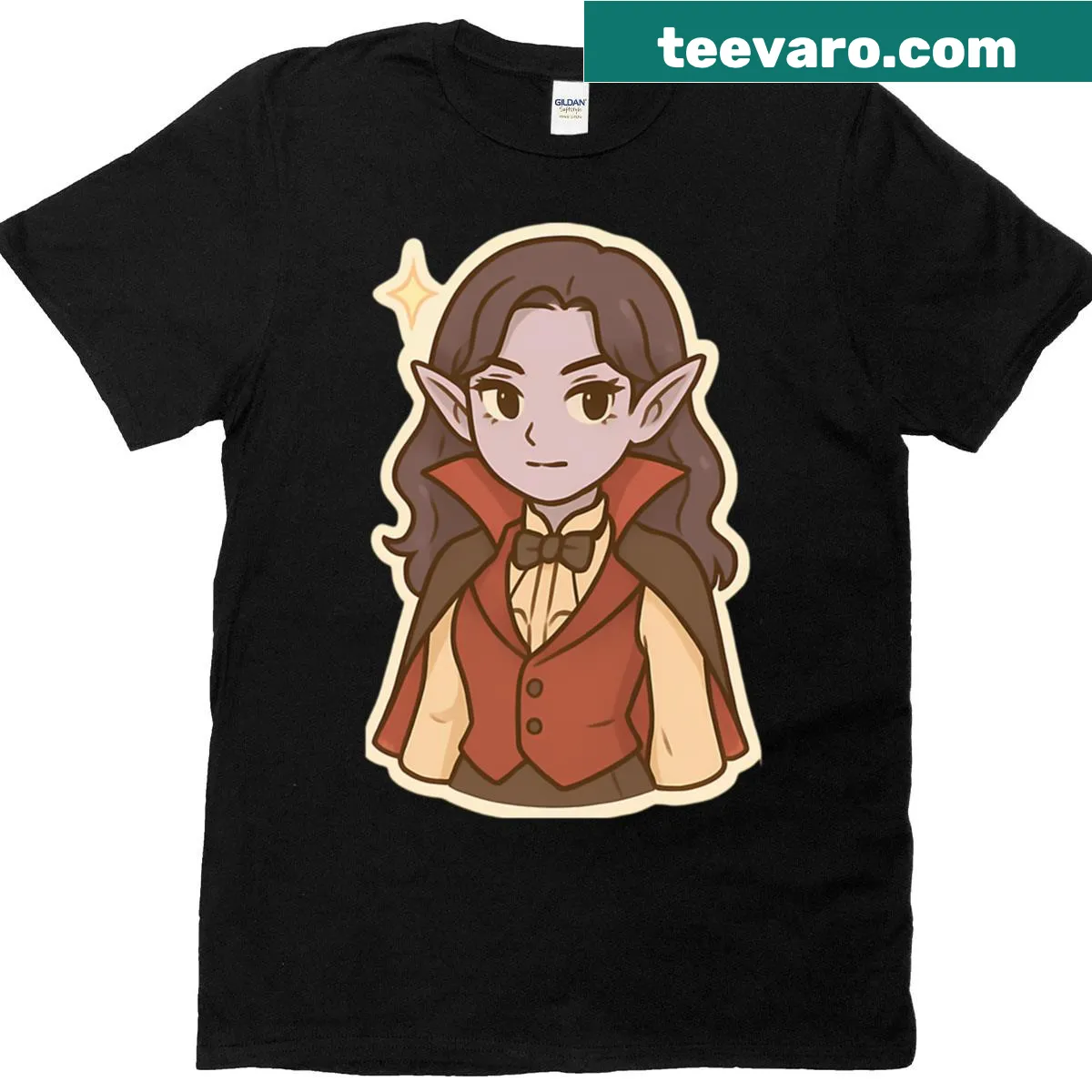 Illustrated elegant vampiress design on a T-shirt. — on a men's t-shirt