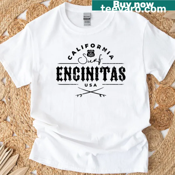 Illustration of Encinitas Beach with palm trees on a T-shirt