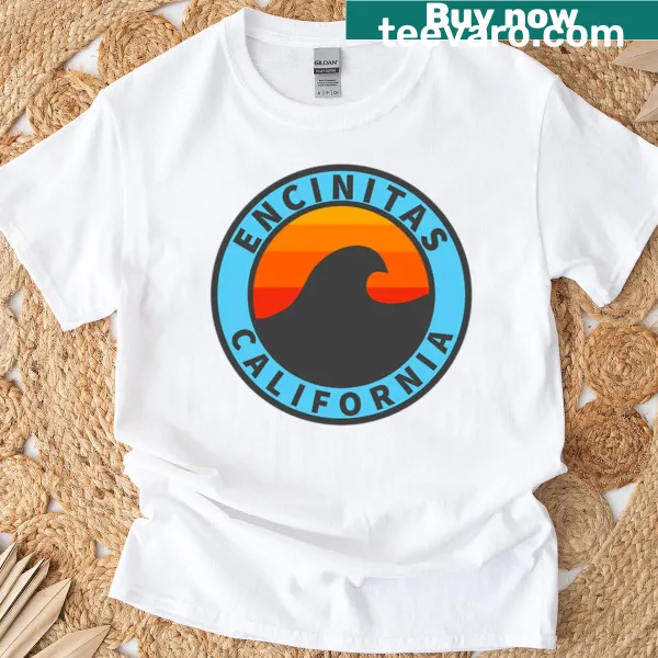 Vintage retro Encinitas California surf T-shirt celebrating summer beach vibes