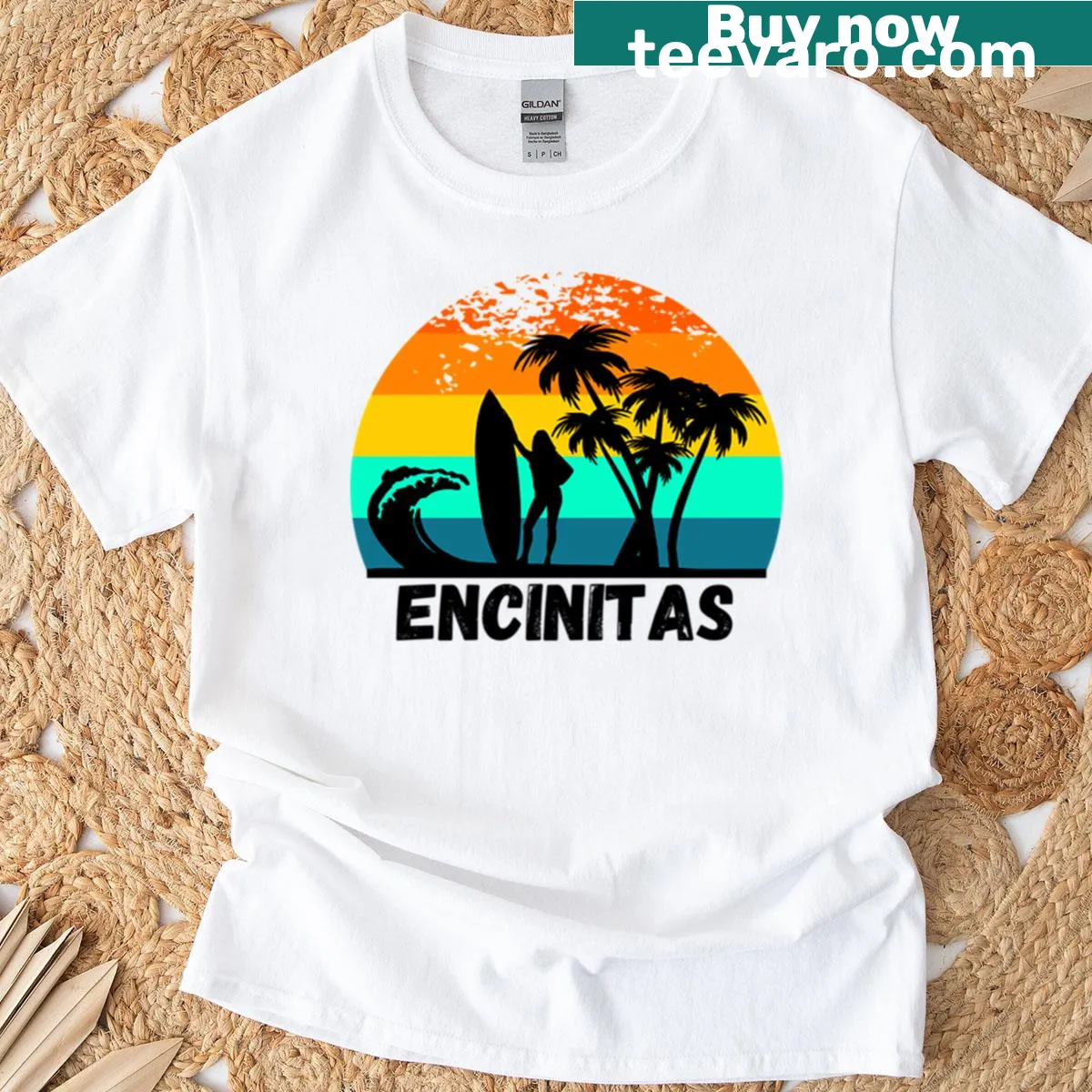Encinitas Surf Beach T-shirt celebrating beach life — on a men's t-shirt