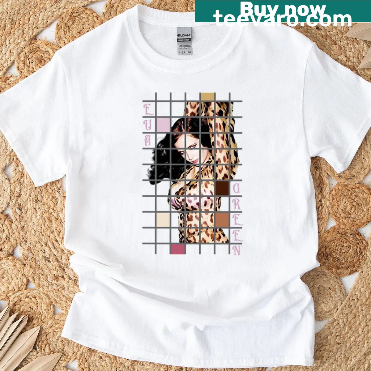 Minimalist Eva Green graphic tee for fans of the actress. — on a men's t-shirt