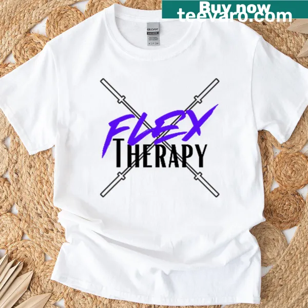 Fitness T-shirt featuring the fun quote 'Flex Therapy' for workouts
