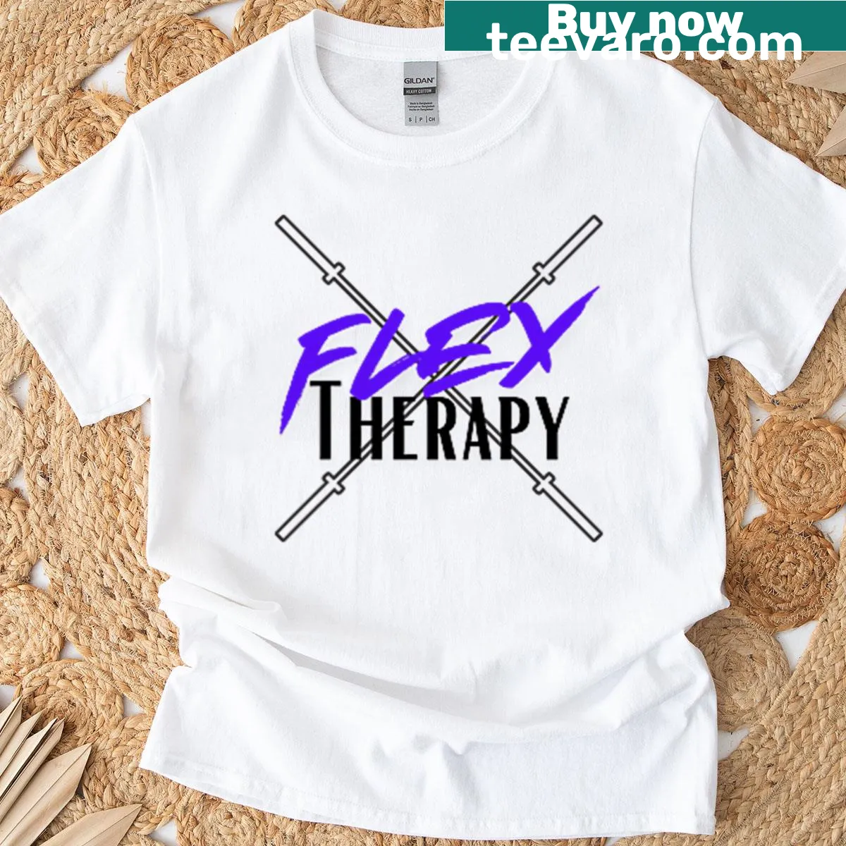 Fitness T-shirt featuring the fun quote 'Flex Therapy' for workouts — on a men's t-shirt