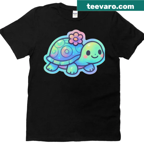 Illustration of a turtle with flowers on a t-shirt