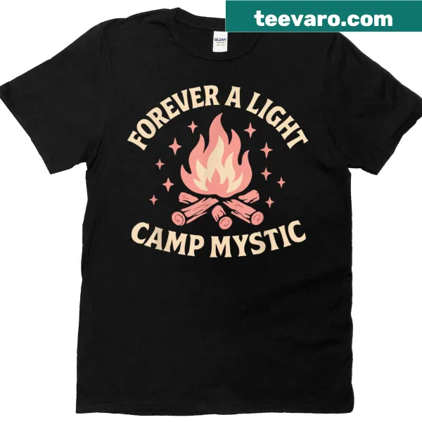 Minimalist typography 'Forever A Light' camping t-shirt