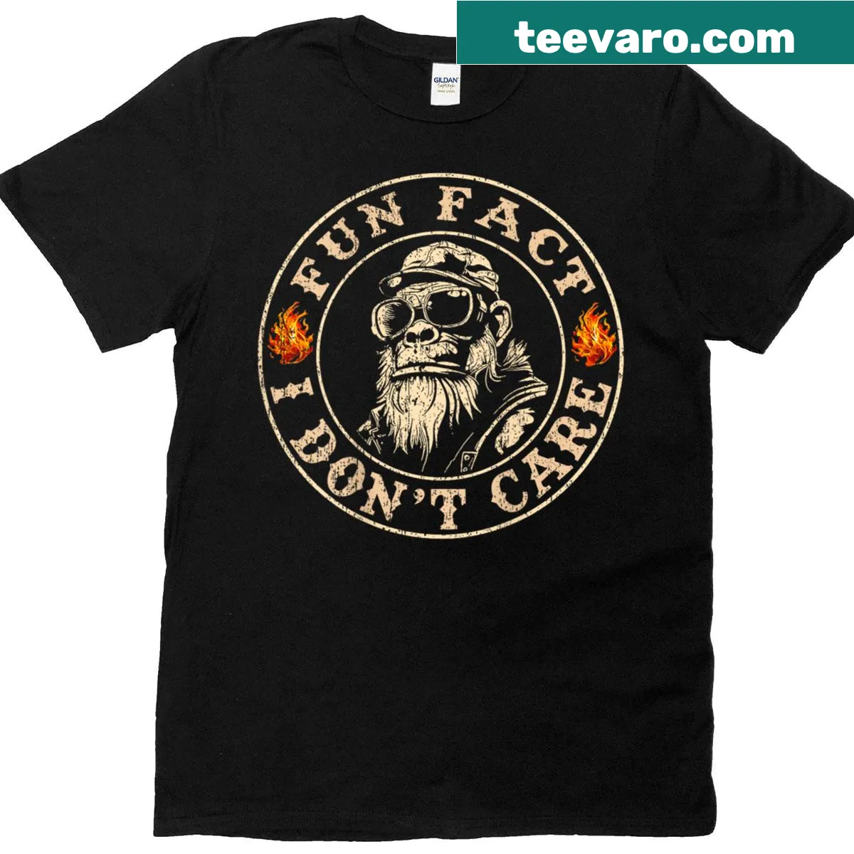 T-shirt with 'Fun Fact I Don't Care' text and gorilla graphic — on a men's t-shirt