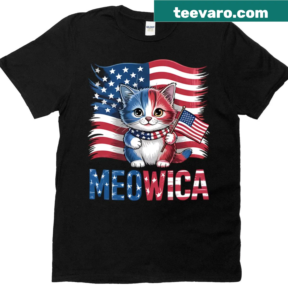 Cat-themed shirt featuring American flag with a funny twist — on a men's t-shirt