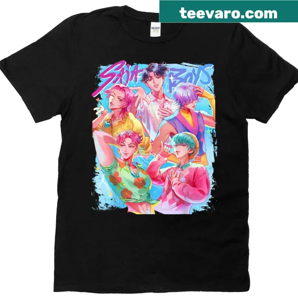Birthday-themed shirt with the name 'Saja' in a fun font