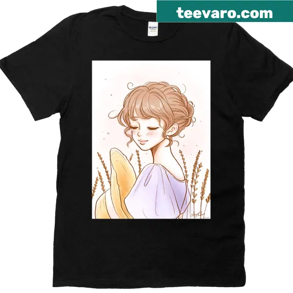 Watercolor graphic of a girl in a field on T-shirt