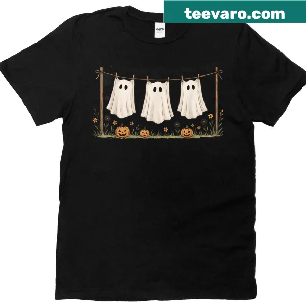 Halloween T-shirt with cartoon ghosts and pumpkins design