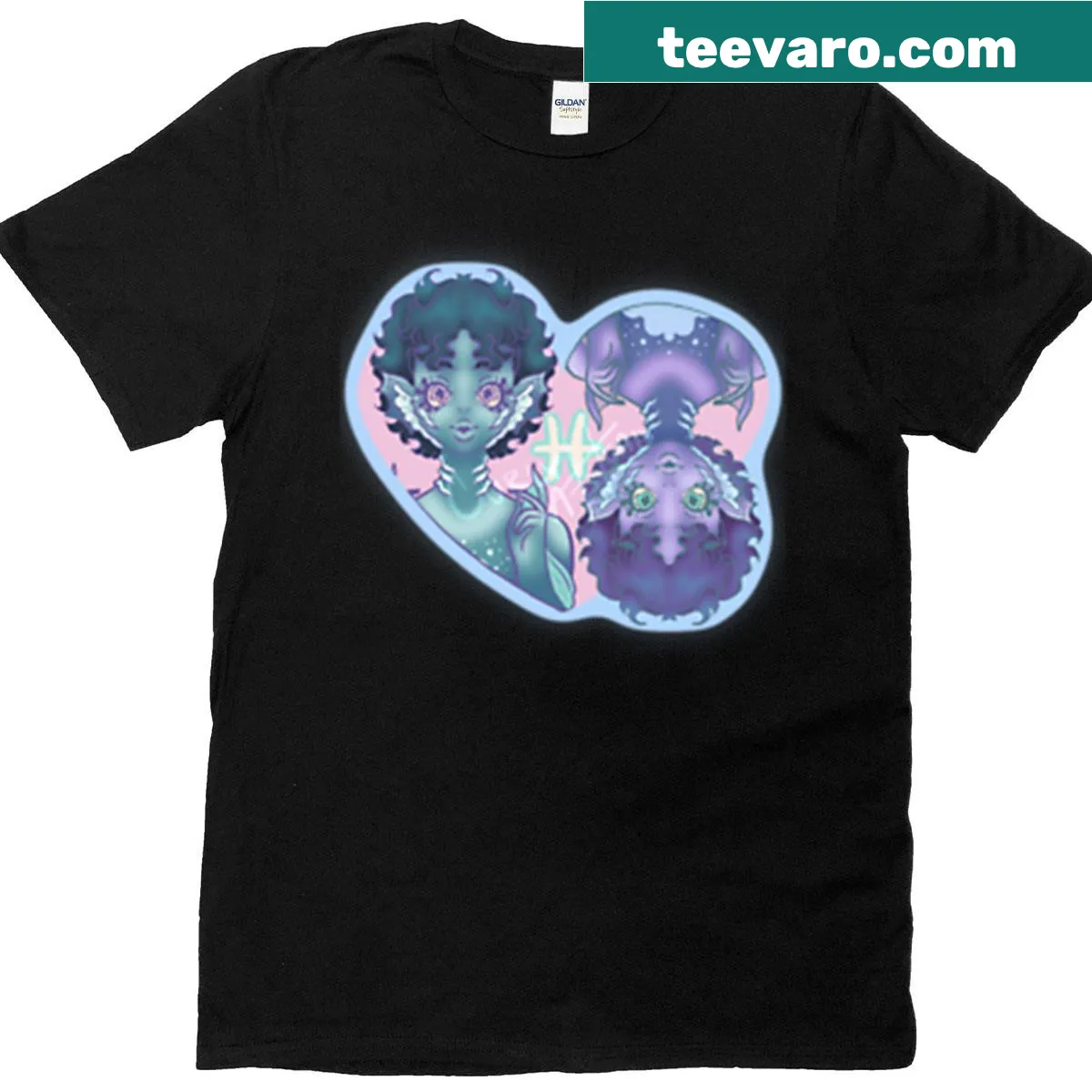 Typographic design representing the Pisces zodiac sign — on a men's t-shirt