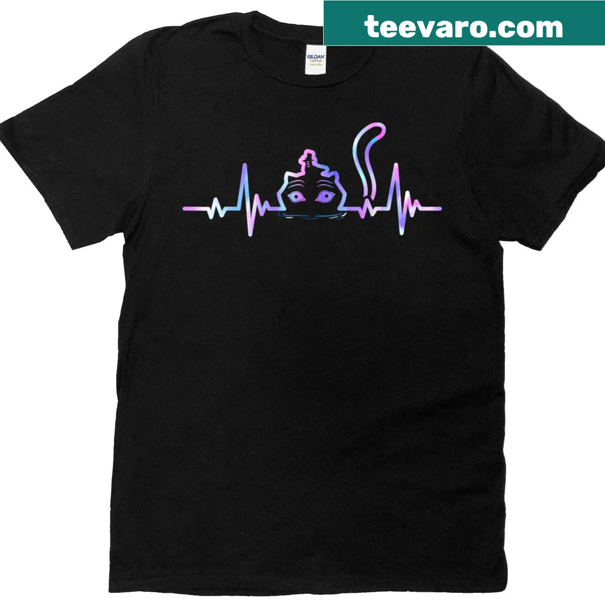 Unique t-shirt featuring a heartbeat line with a cat and raven design, symbolizing animal love. — on a men's t-shirt