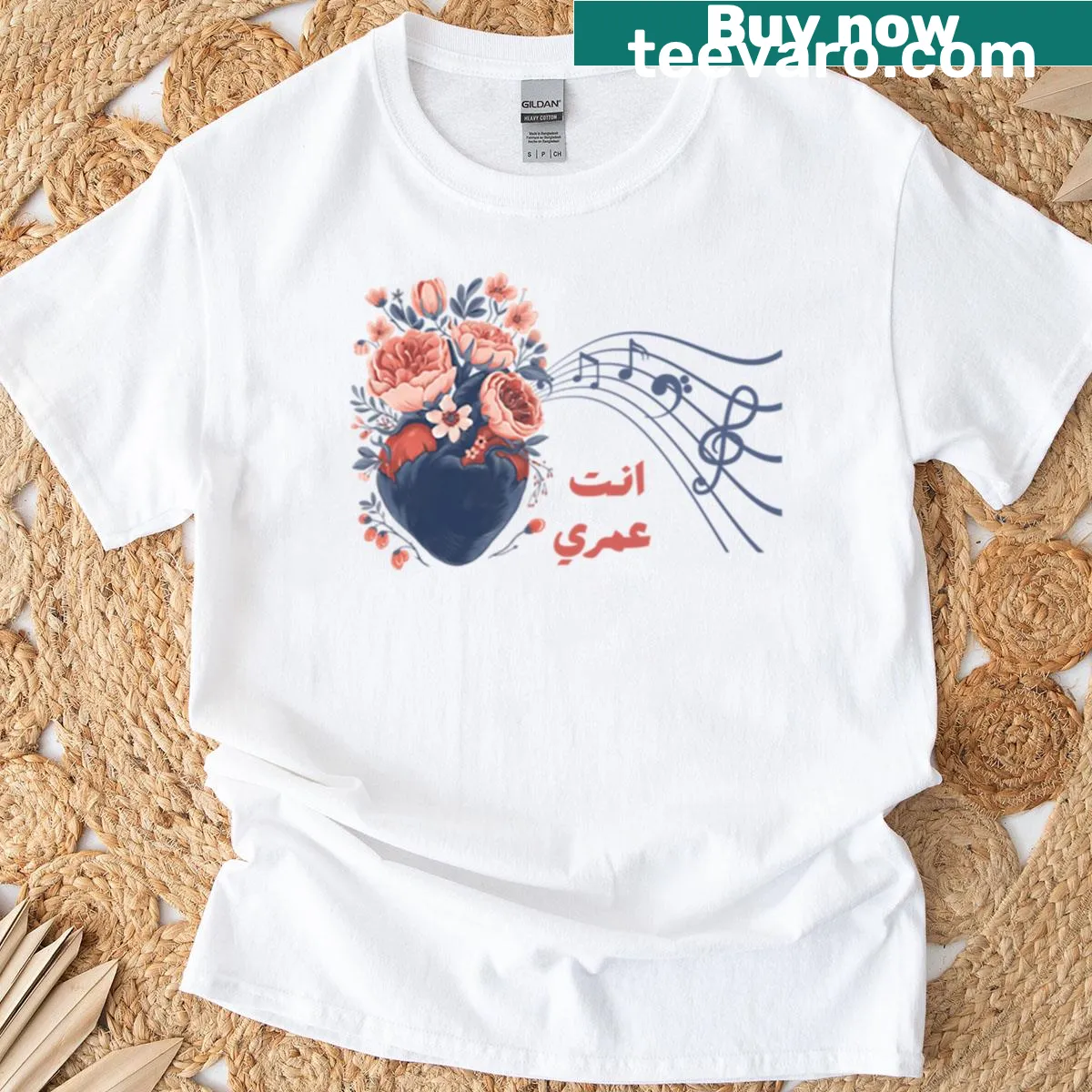 Artistic illustration of musical notes and hearts on a t-shirt — on a men's t-shirt