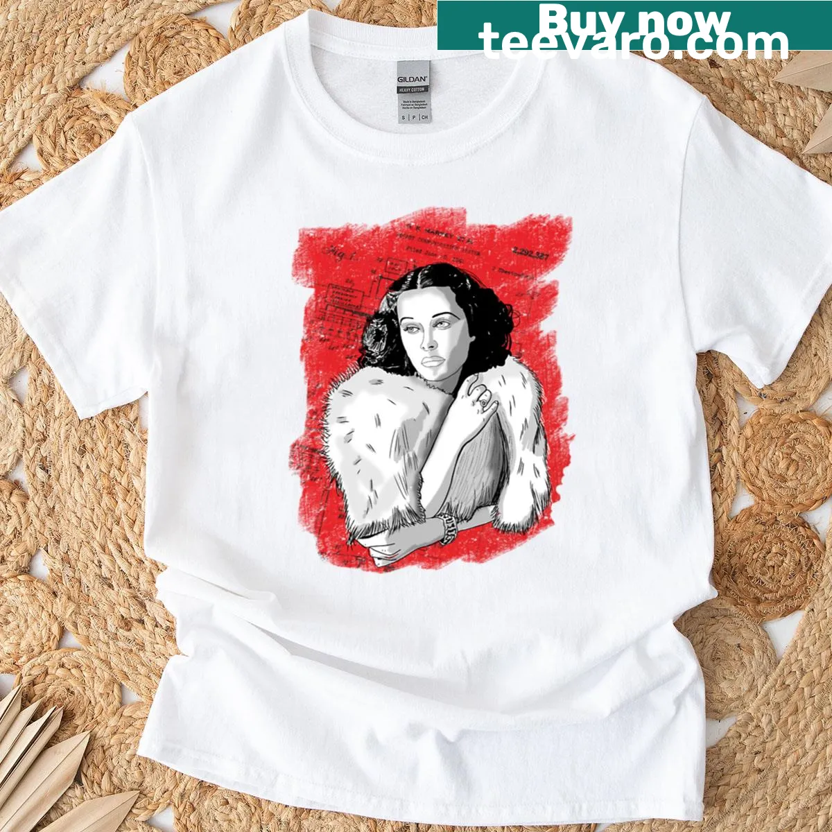 Elegant illustration of Hedy Lamarr on a stylish T-shirt — on a men's t-shirt