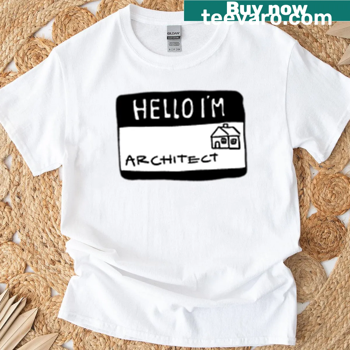 Architect-themed t-shirt with introduction text — on a men's t-shirt