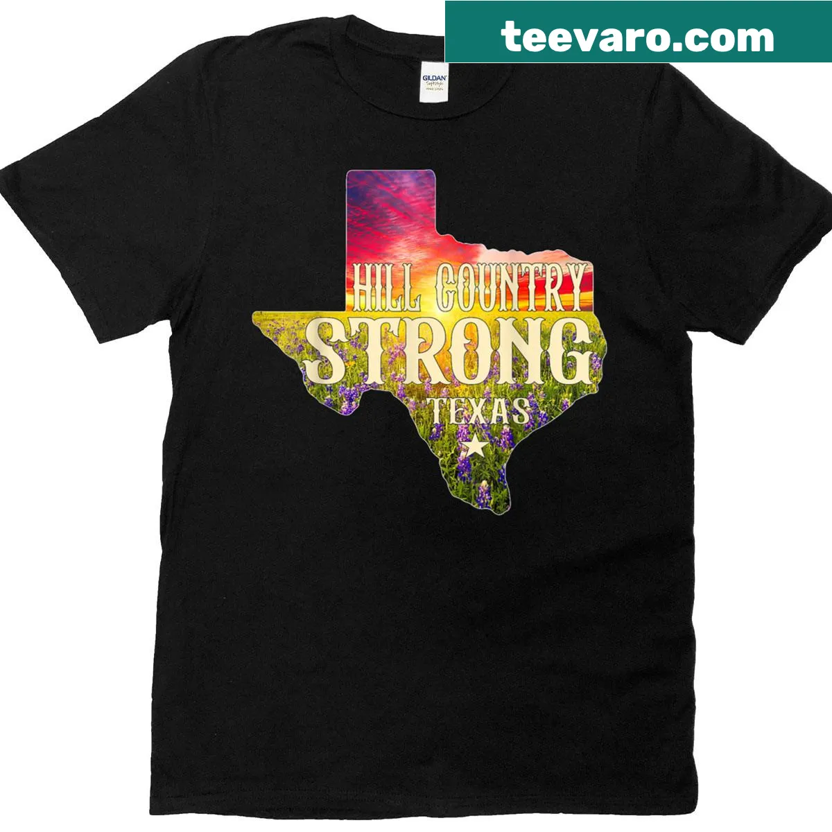 Humorous Texas-themed graphic on Hill Country Strong shirt — on a men's t-shirt