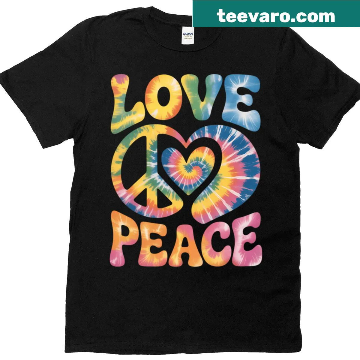 Cartoon design featuring a peace sign and heart — on a men's t-shirt