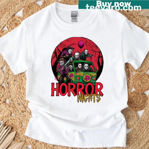 T-shirt featuring popular horror characters for Halloween