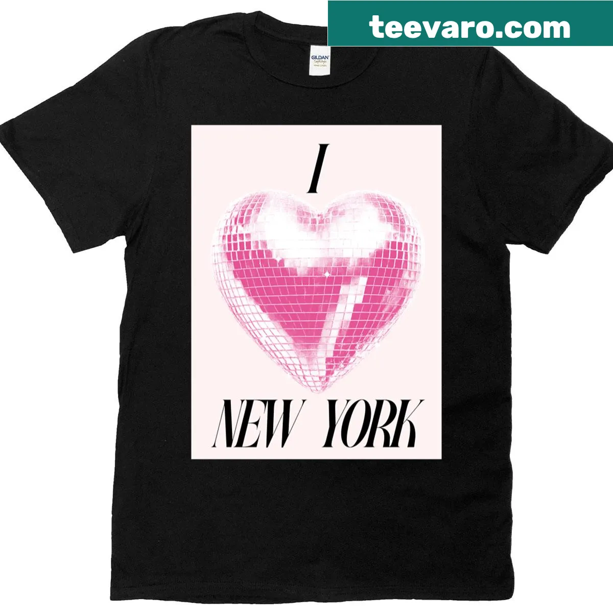 New York-themed t-shirt featuring a mirrorball graphic — on a men's t-shirt