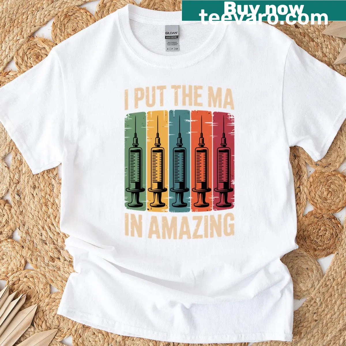 Proud T-shirt for medical assistants with 'I Put The Ma In Amazing' — on a men's t-shirt