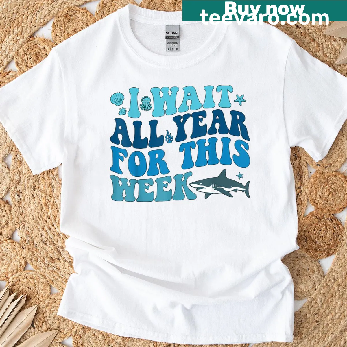 Funny shark lover T-shirt highlighting excitement for Shark Week 2025 — on a men's t-shirt