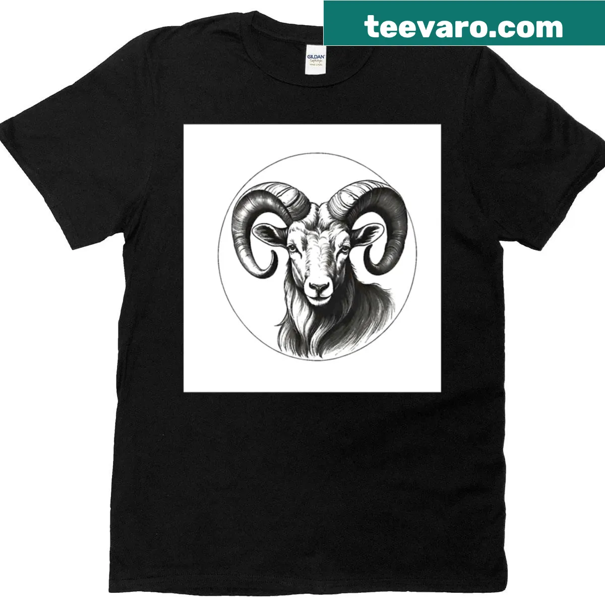 Black and white Aries zodiac symbol illustration on t-shirt — on a men's t-shirt