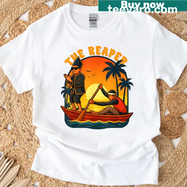 Illustration of Indonesian boat racing with a reaper theme for kids