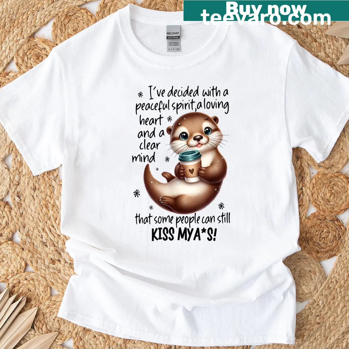 Otter-themed T-shirt with a quote about peace and love — on a men's t-shirt