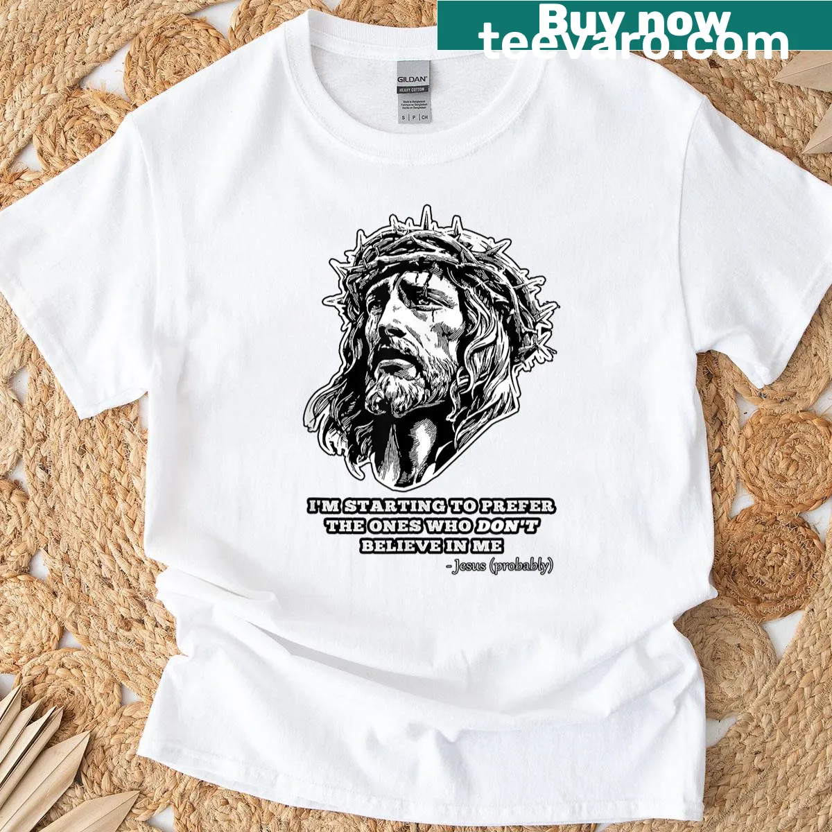 T-shirt with the phrase 'Jesus - Atheist' in bold typography — on a men's t-shirt
