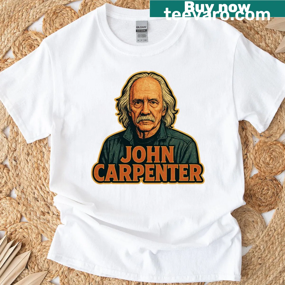Retro T-shirt celebrating John Carpenter and his horror films — on a men's t-shirt