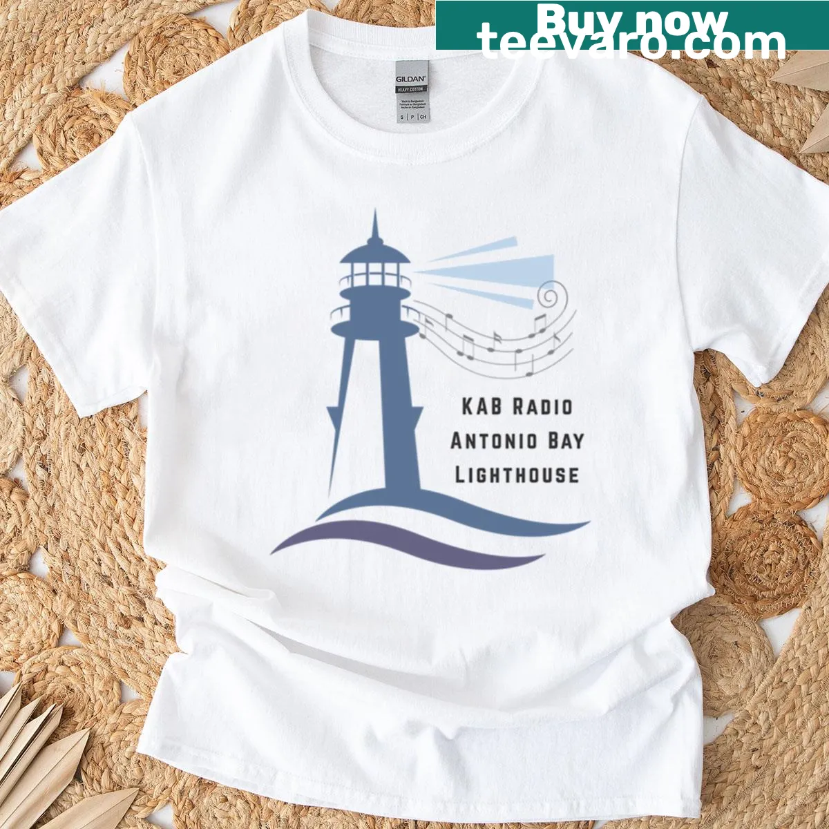 T-shirt with illustration of Antonio Bay Lighthouse — on a men's t-shirt