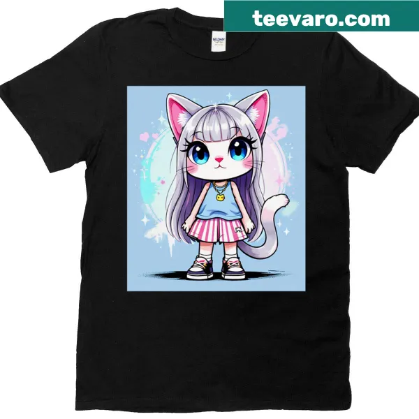 Kawaii cute cat illustration on a comfy T-shirt