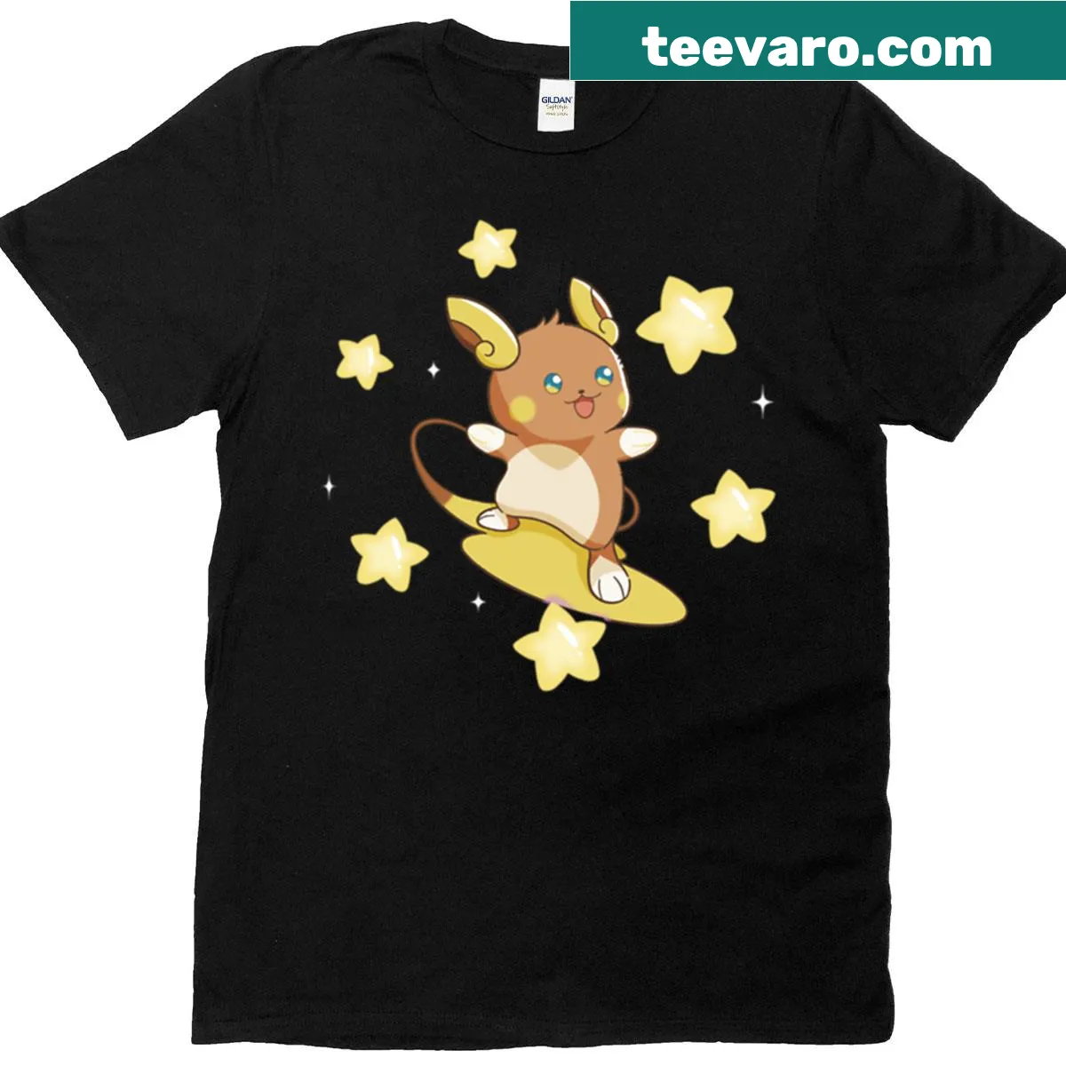 Kawaii electric surfing mouse graphic T-shirt — on a men's t-shirt