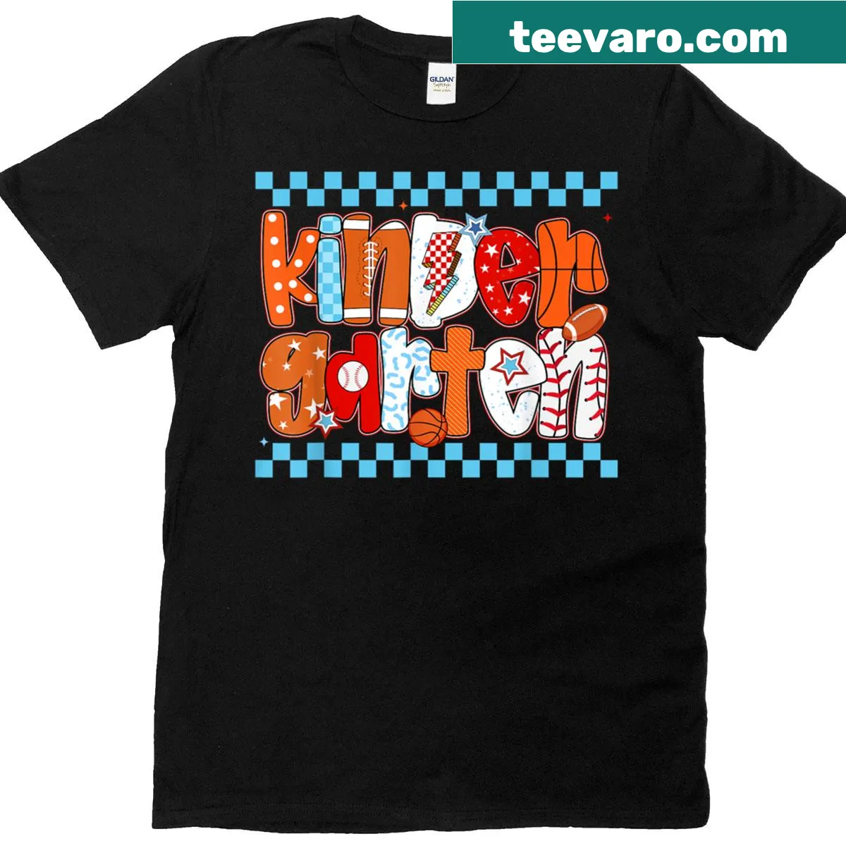 Illustrated football and baseball graphics on a boys' back-to-school T-shirt — on a men's t-shirt