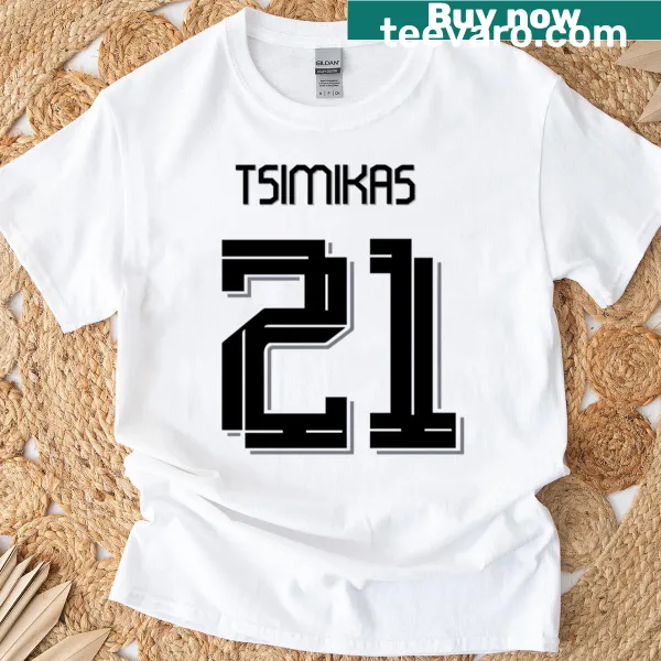 T-shirt inspired by Kostas Tsimikas Liverpool Away Jersey 2324 design.