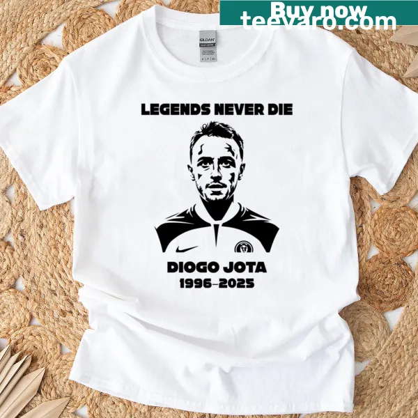 Inspirational t-shirt featuring Diogo Jota and the phrase Legends Never Die