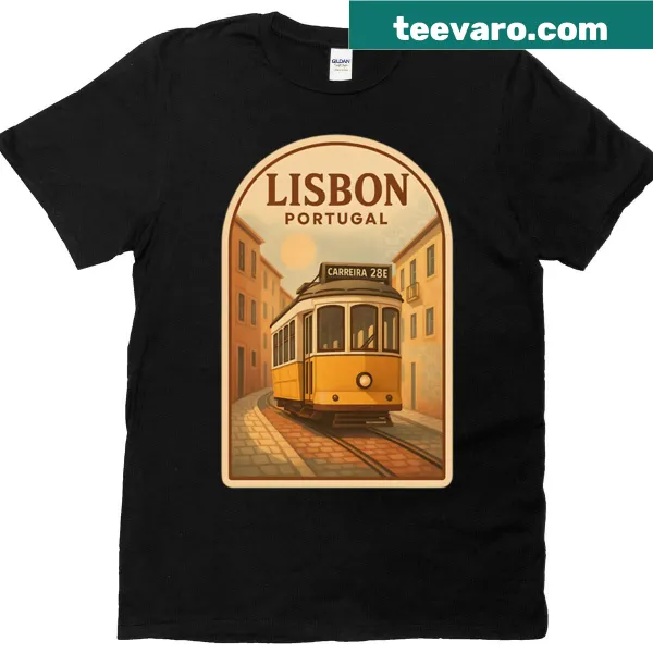 Vintage style T-shirt featuring Lisbon, Portugal inspired design