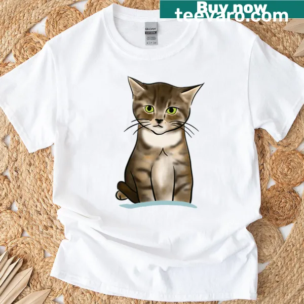 Cute T-shirt featuring an adorable cartoon tabby cat