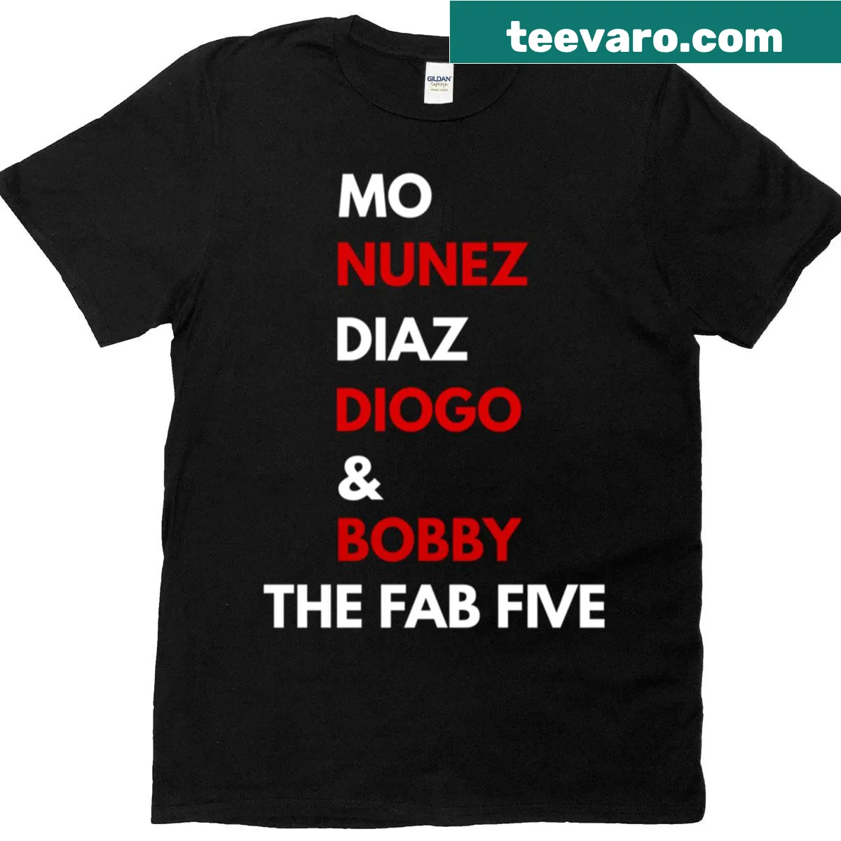 Funny t-shirt featuring 'Fab Five' design for Liverpool FC fans. — on a men's t-shirt