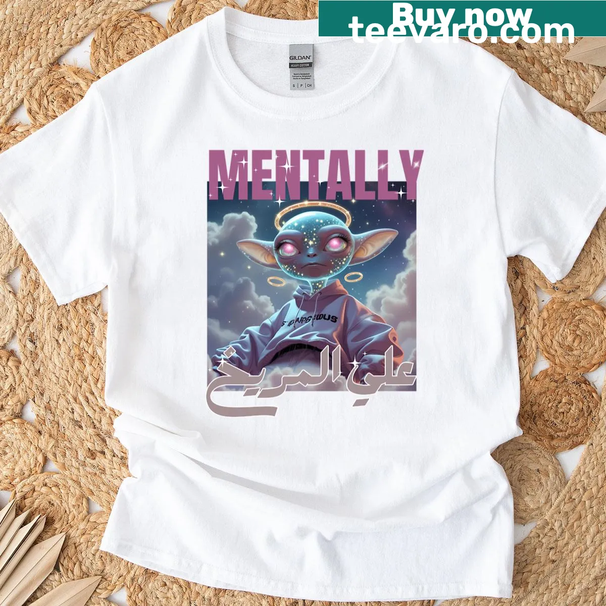 Martian Mindset T-shirt with a cosmic design. — on a men's t-shirt