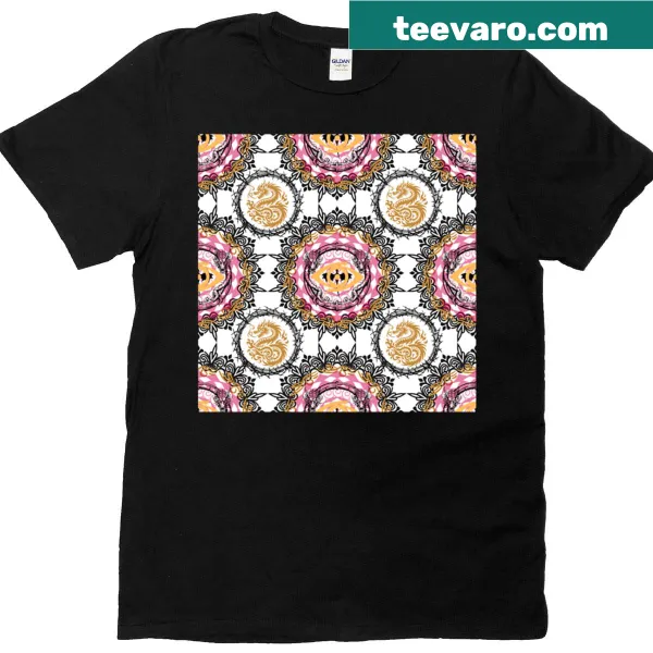 Boho T-shirt with a seamless dragon and eye pattern design