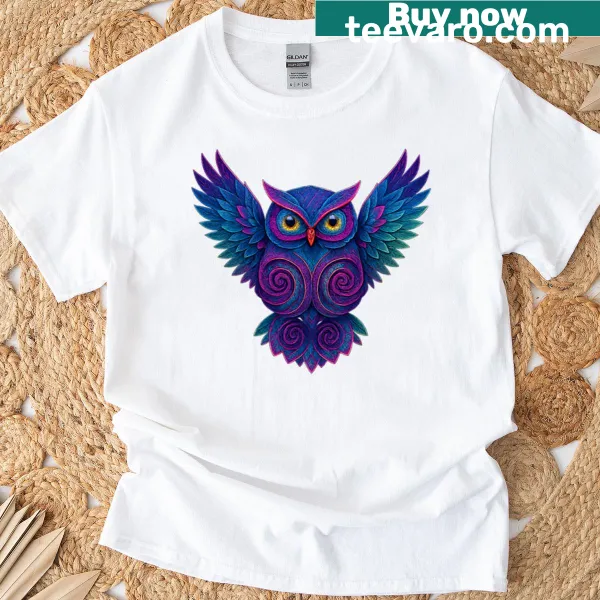 Intricate owl mandala design on a t-shirt