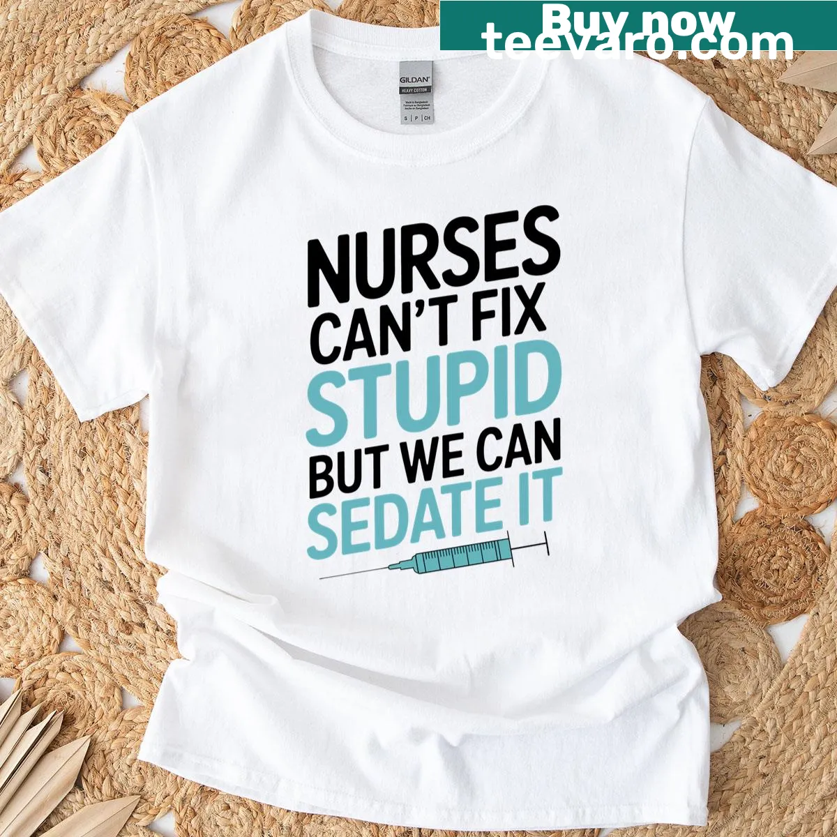 Funny nurse t-shirt with humorous text about sedation — on a men's t-shirt